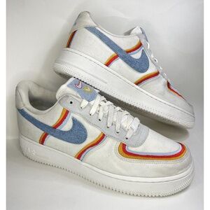 Nike Air Force 1 Shoes Low Sail Denim Swoosh Size 11 DJ4655-133 Rainbow White